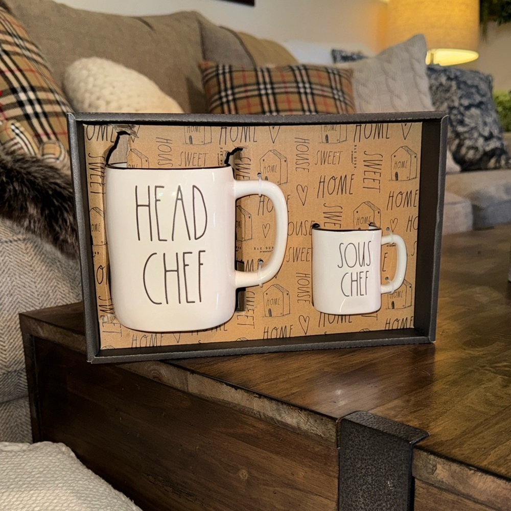 NWT HTF Rae Dunn Head Chef and Sous Chef Ceramic Coffee/Tea Cup/Mug Set